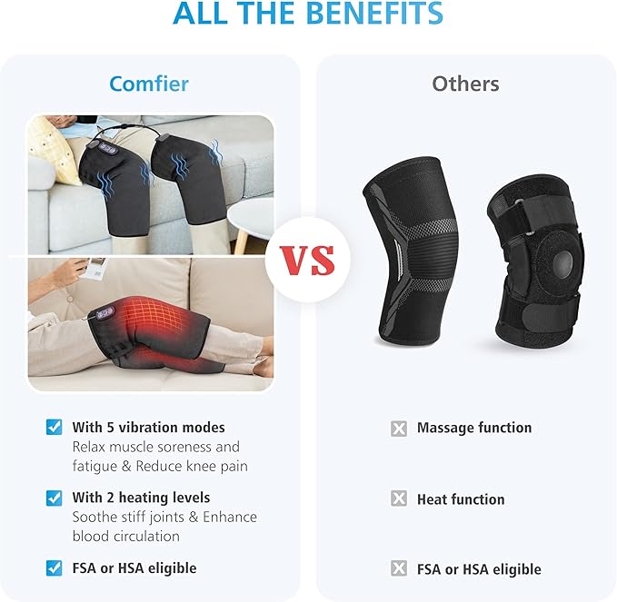 COMFIER Plug-in Heated Knee Massager with Vibration &amp Heat Wrap-Around Knee Heating Pad Pair Knee Warmers for Men Women Seniors FSA Eligible HSAMothers Day Gifts for Mom Dad