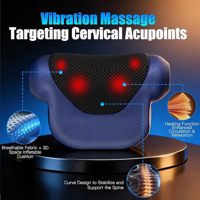 3-in-1 Neck Massager with Heat Red Light &amp Vibration Adjustable Heated Neck Stretcher 3 Adjustable Modes Cervical Traction Device Suitable for Pain Relief