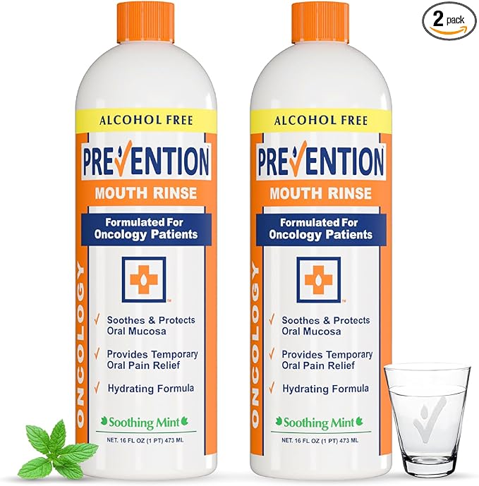 Prevention Oncology Alcohol Free Mouthwash Soothing Gentle &amp Moisturizing Mouthsore and Dry Mouth Mouthwash Specially Formulated for Patients Undergoing Oncology Treatment - 2-Pack