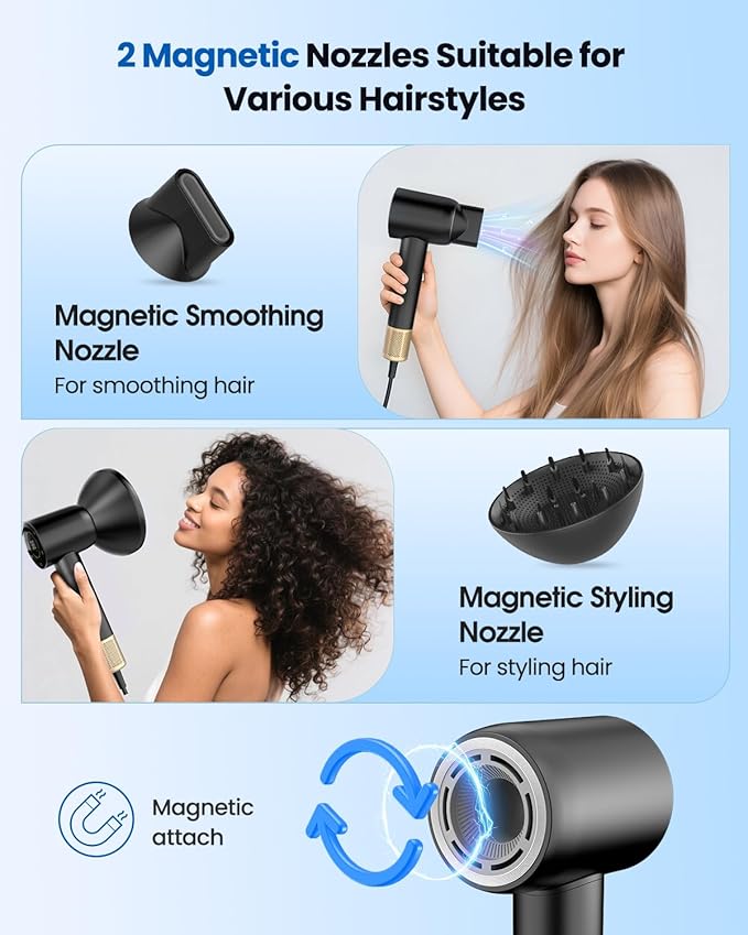 High Speed Hair Dryer Professional Ionic Hairdryer with Brushless Motor for Fast Drying Thermo-Control Quiet Hair Blow Dryer with Magnetic Diffuser for Women &amp Men Home Salon Travel