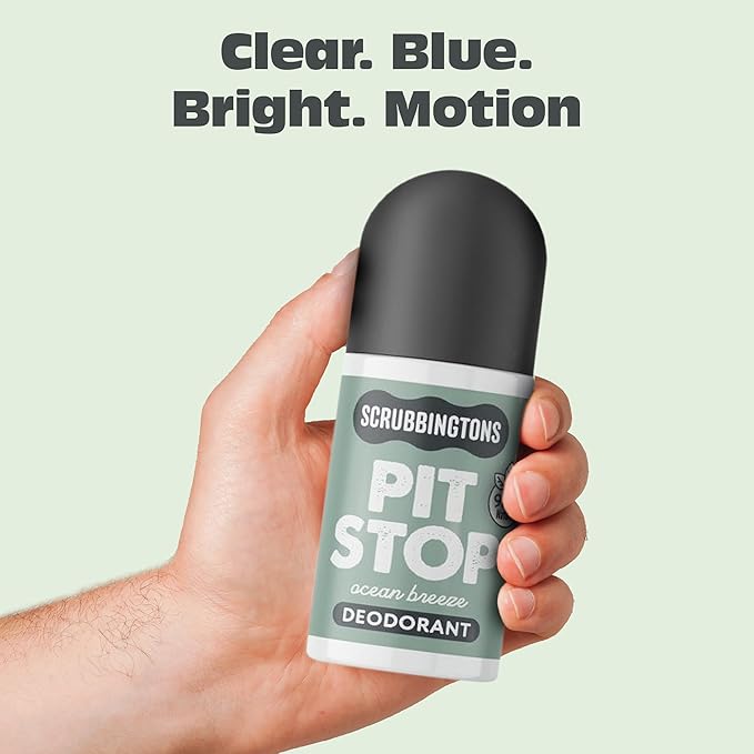 Scrubbingtons Pit Stop 98% Natural Deodorant For Women Men Roll On For Sensitive Skin Made in UK. Paediatrician approved Aluminium &amp Alcohol Free Vegan &amp Cruelty Free Ocean Breeze 75ml x