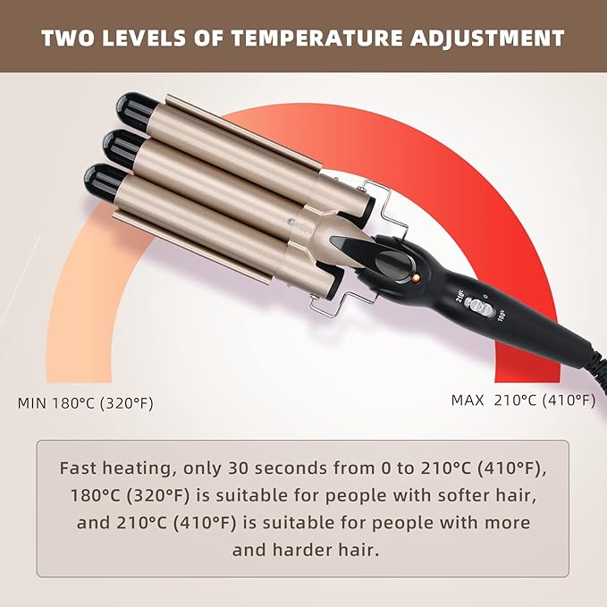 Hair Waver Curling Iron 3 Barrel Curling Iron Wand Hair Curler Waver Crimper Hair Styling Tool for or Short Hair Styling (US22mm)