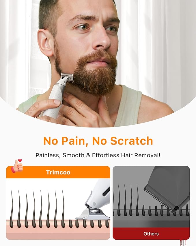 New Electric Beard &amp Nose Hair Trimmer Kit - Painless Razor with 12 in 1 Rotating Comb Magnetic Nose Hair Head Waterproof Wet/Dry Groin/Ball Shaver for Men USB-C Fast ChargingWhite(Pack)