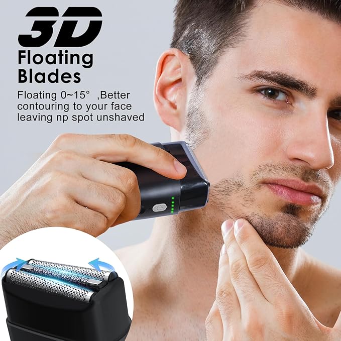 Men's 2-in-1 Rechargeable Foil Shaver &amp Hair Clipper Beard &amp Sideburn Grooming Trimmer 3 Floating Blades Electric Razor 7200RPM High-Speed Motor IPX7 Waterproof Travel-Friendly