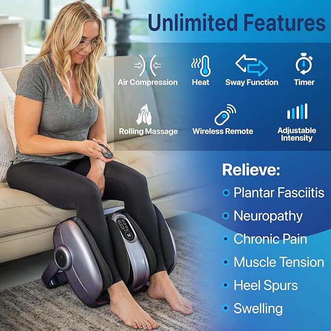 MIKO Shiatsu Foot Massager for Circulation &amp Pain Relief - Deep Tissue Kneading Heat Therapy for Plantar Fasciitis Neuropathy Diabetics - Fits Up to Size 15 - Charcoal