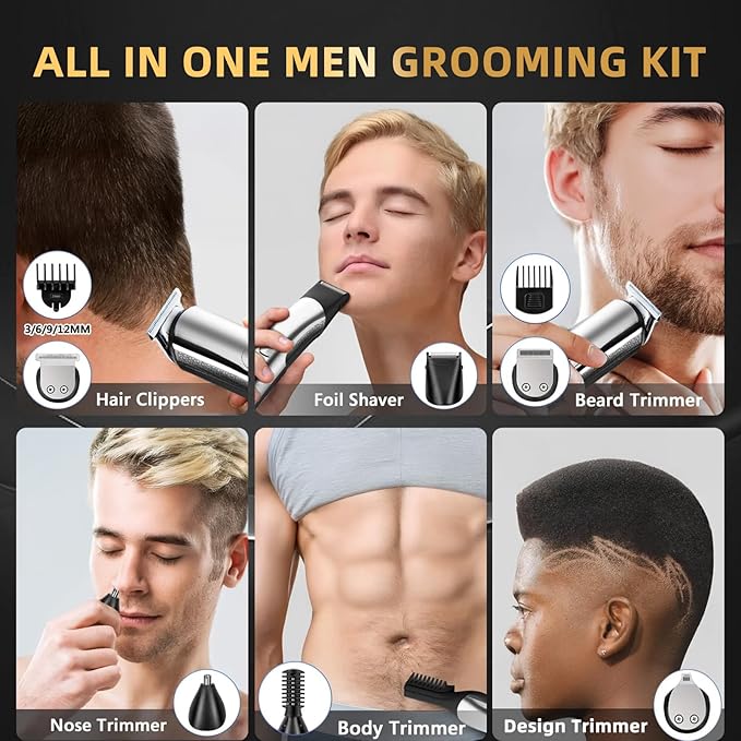 Beard Trimmer for Men Electric Razor for Mustache Body Nose Ear Hair FacialCordless Hair Clippers with Travel Bag for Blade Storage