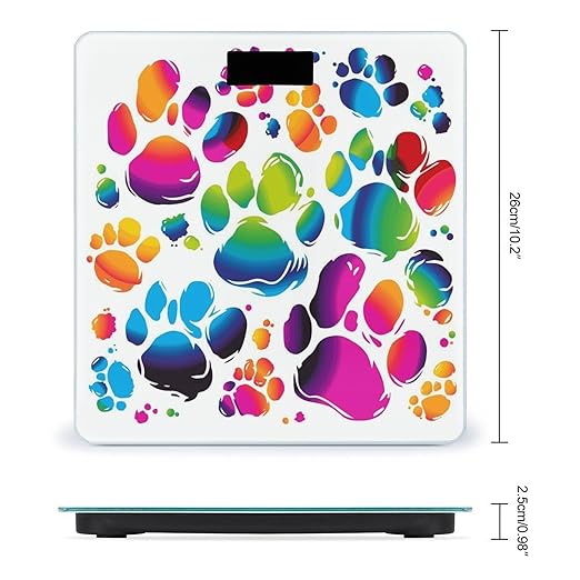 Colorful Dog Paw Print Scale for Body Weight Safe Rounded Corners Tempered Glass Digital Bathroom Scale LED Display 400lb Capacity Weight Scales with High Precision Sensors