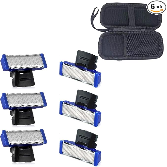 INVODA 6PCS Shaver Replacement Heads Compatible with Micro Touches Solo Trimmer Bundle with 1 Shaver EVA Storage Case