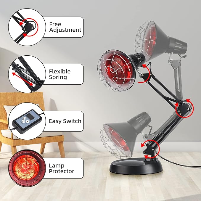 Infrared Red Light Therapy with Sturdy Base Heat Lamp Device with 150W Bulb Adjustable Near Infrared Light Heat Lamp Set for Body Neck Shoulder Joints Back Pain Relief