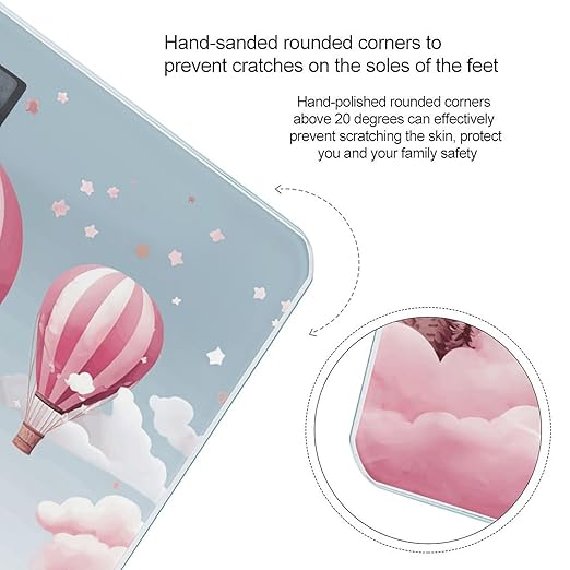 Pink Hot Air Balloon Bathroom Scale Large LCD Backlight Display Digital Scale Rounded Corners Body Scales Automatic Power On/Off Bathroom Scales for Home Bedrooms
