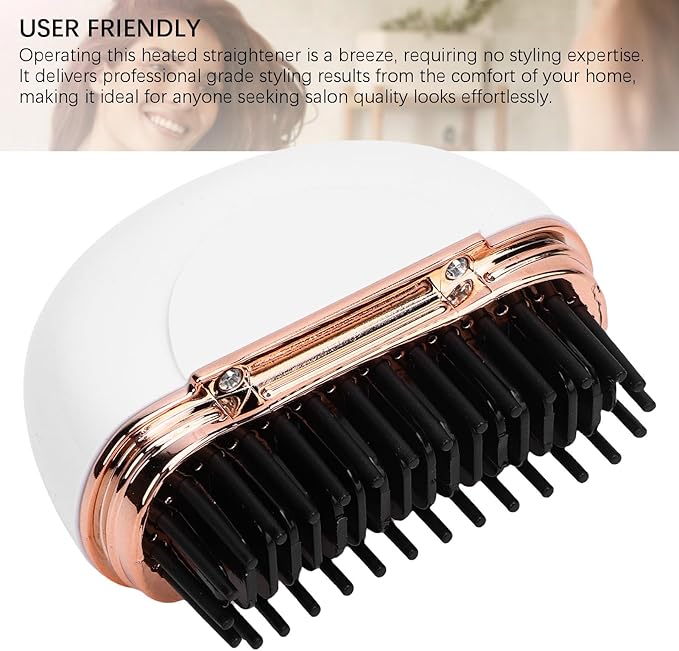 YUYTE Portable Cordless Hair Straightener Brush Mini Ionic Hot Comb for Travel USB Rechargeable Ceramic Hair Style Fast Heating Brush for Short Hair (White)