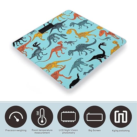 Women's Digital Bathroom Weighing Scale Automatic Switch Energy Saving Scale Smart Scale for Body Weight Dinosaurs Skeleton Cartoon