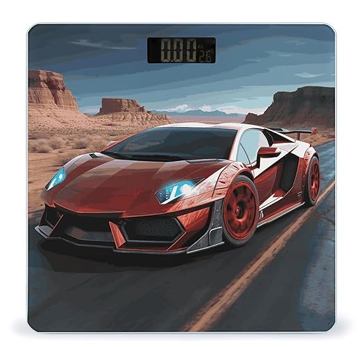 Red Race Car Bathroom Scale for Body Weight LCD Display Digital Bathroom Scale Tempered Glass Bathroom Weight Scales Fashion Smart Scales for Home Bedroom 400 Lb