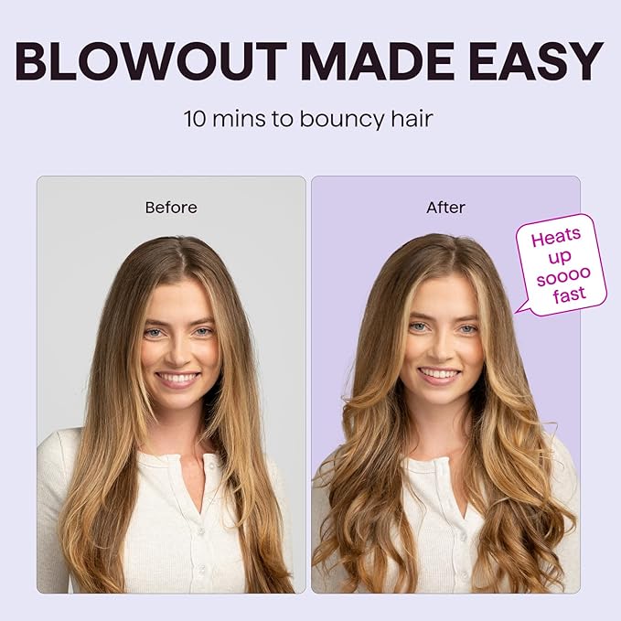 Wavytalk Blowout Boost Thermal Brush 1.5 inch Heated Round Brush for Blowout Look Negative Ion Technology Ceramic Tourmaline 5 Temperature Settings Dual Voltage Blue