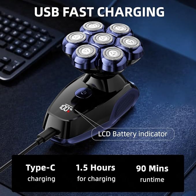 Head Shavers for Bald Men Bald Men's Head Shaver - Wet &amp Dry Use Suspension Shaving System Detachable Magnetic Head USB Fast Charge &amp Digital Display Ideal Gift