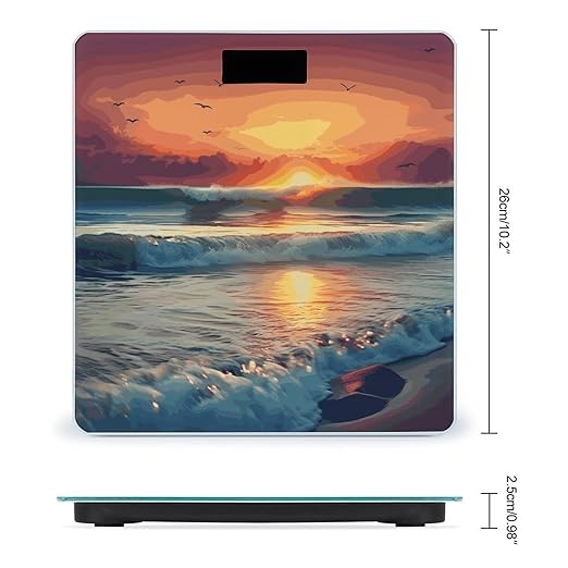 Sunset Seaside Weight Scale Digital Electronic Scales Bathroom Scale Larg LCD Backlight Display High Precision MeasurementsTempered Glass