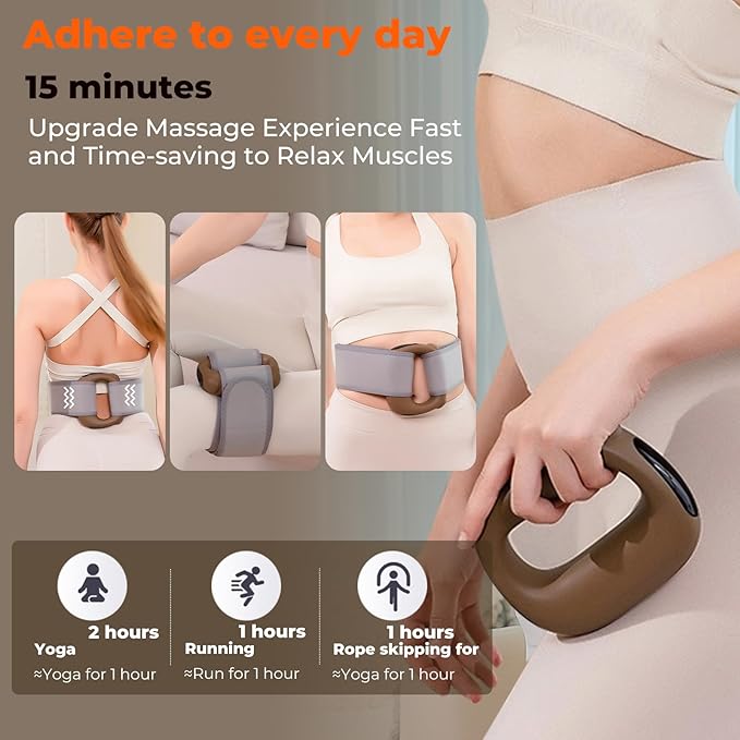 Deep Tissue Percussion Muscle Massage Gun: with Heat Adjustable Intensity and Speed Super Quiet USB-C Rechargeable Portable Pain Relief for Athletes and Everyone Ideal Gift（Brown）