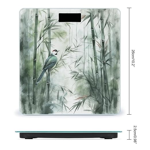 Green Bird Painting Scale for Body Weight Accurate Digital Bathroom Scale Toughened Glass High Precision Scales Smart Weight Scales with Large LCD Backlight Display Weighing Machine
