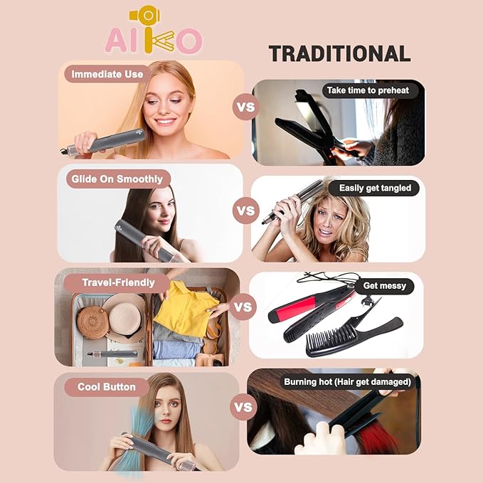 2 in 1 Wet to Dry Hair Dryer and Straightener with High Speed Airflow Ionic Air Straight Style from Wet Hair Rapid Heat-Up Adjustable Temps LCD Display Fast Drying and Hair Straightening in One