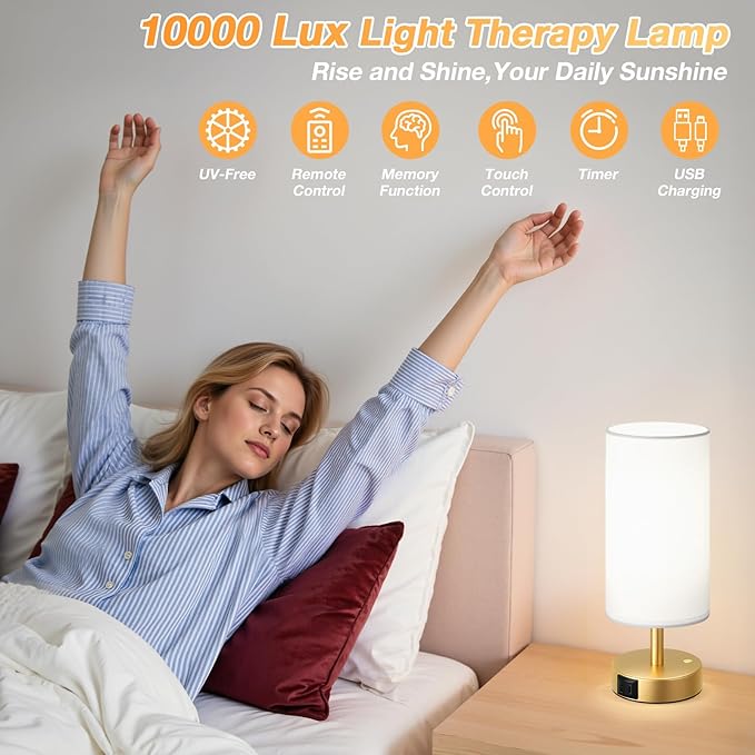 Dicoool Light Therapy Lamp 10000 Lux Sun Lamp with Remote 3 Color Temperature &amp Stepless Dimming Happy Sunlight Lamp Daylight Lamp for Home Office Gold Decoration Use As Lift Mood Happy Lif