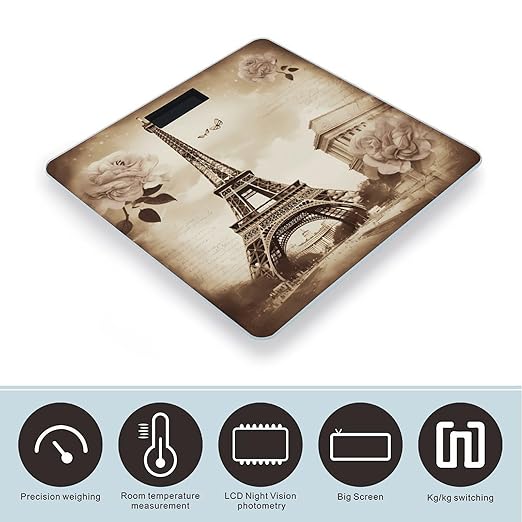 Vintage Paris Eiffel Tower Butterfly Bathroom Scale Large LCD Backlight Display Digital Scale Rounded Corners Body Scales Automatic Power On/Off Bathroom Scales for Home Bedrooms