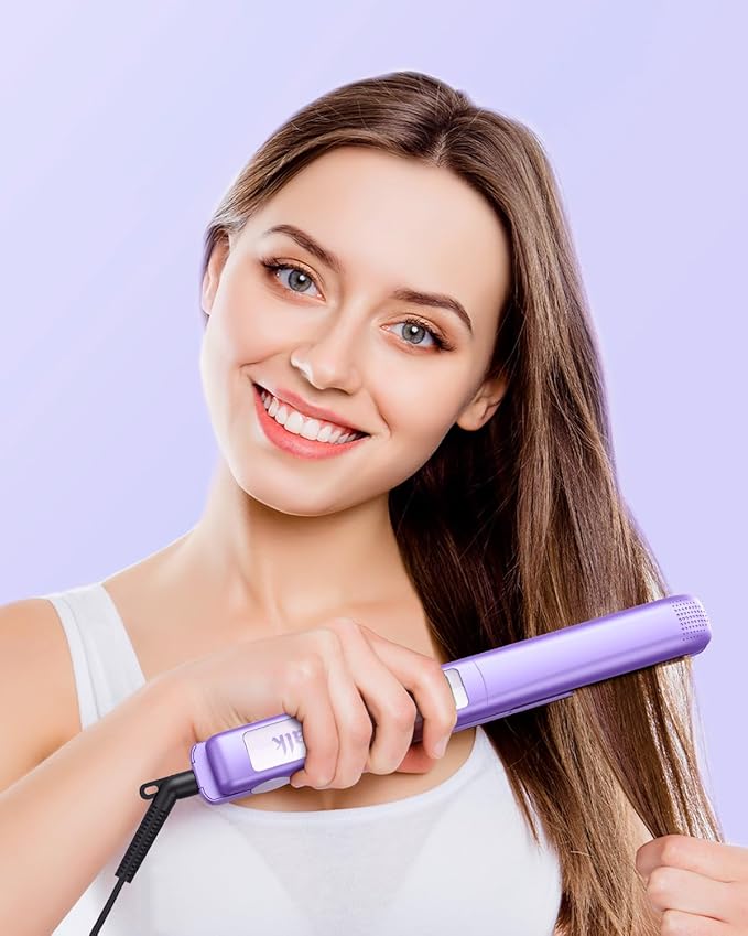 Wavytalk Pro Flat Iron Hair Straightener 100% Pure Titanium Flat Iron for Easy Glide Straightener and Curler for All Hairstyles Dual Voltage (Purple)
