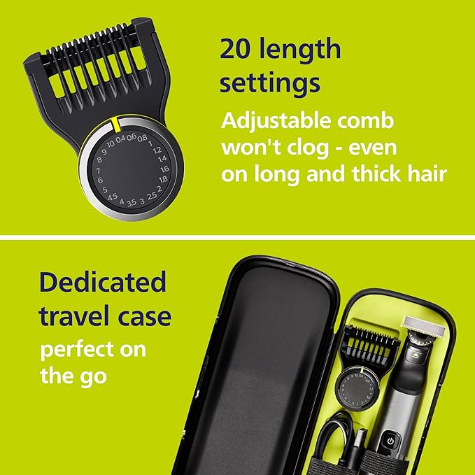 Philips Norelco OneBlade 360 Pro Face + Body Hybrid Electric Beard Trimmer Shaver and Bodygroomer with 360 Blade Technology Model QP6552/90