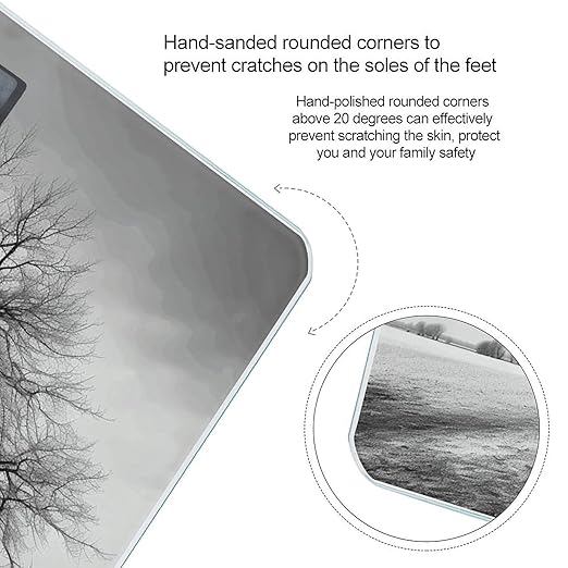 Black and White Tree Scale for Body Weight Safe Rounded Corners Tempered Glass Digital Bathroom Scale LED Display 400lb Capacity Weight Scales with High Precision Sensors