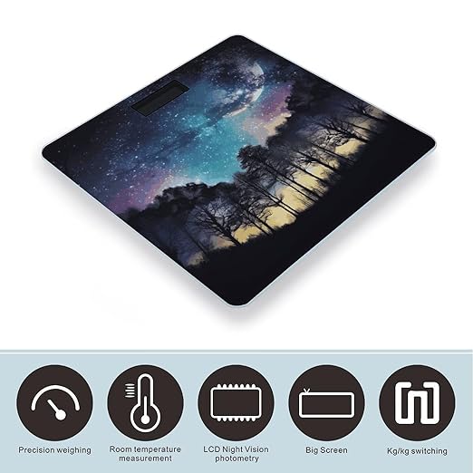 Night Sky with Trees Scale for Body Weight Sturdy Tempered Glass Weighing Scales with LCD Display Accurate Digital Bathroom Scale Convenient Body Fat Smart Scales 400lb