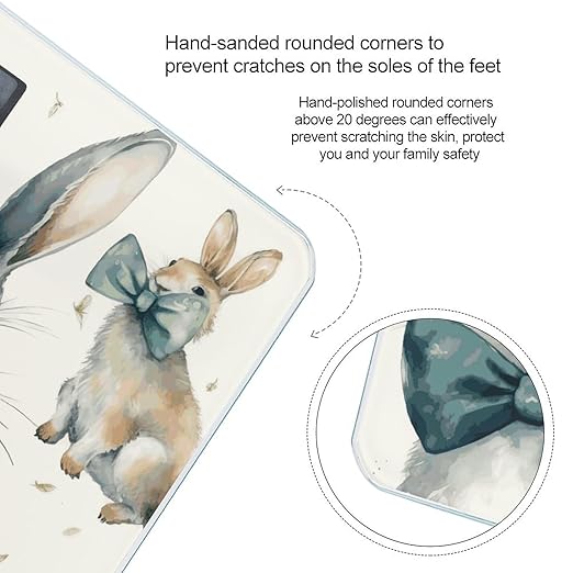 Rabbit Wearing A Bow Scale for Body Weight Anti-Slip Digital Bathroom Scale Sturdy Toughened Glass Weighing Scales High Precision Safe Rounded Corners Smart Scales