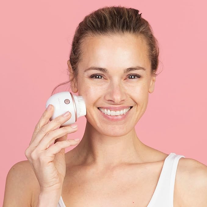 YouthLab Pure Radiance Vibrating Facial Cleansing Brush Electric 3 Modes 3 Brush Heads (2 Bristle1 Silicone) Waterproof Rechargeable Smart Timer Exfoliating Massage (Rose Gold)