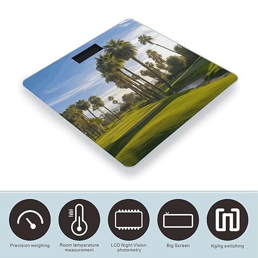 Palm Tree Golf Course Bathroom Scale Ultra-Bright Liquid Crystal Screen Weight Scale Accurate Bathroom Body Scales for Body Weight Bathroom Pet Home Bedroom Gift-Giving