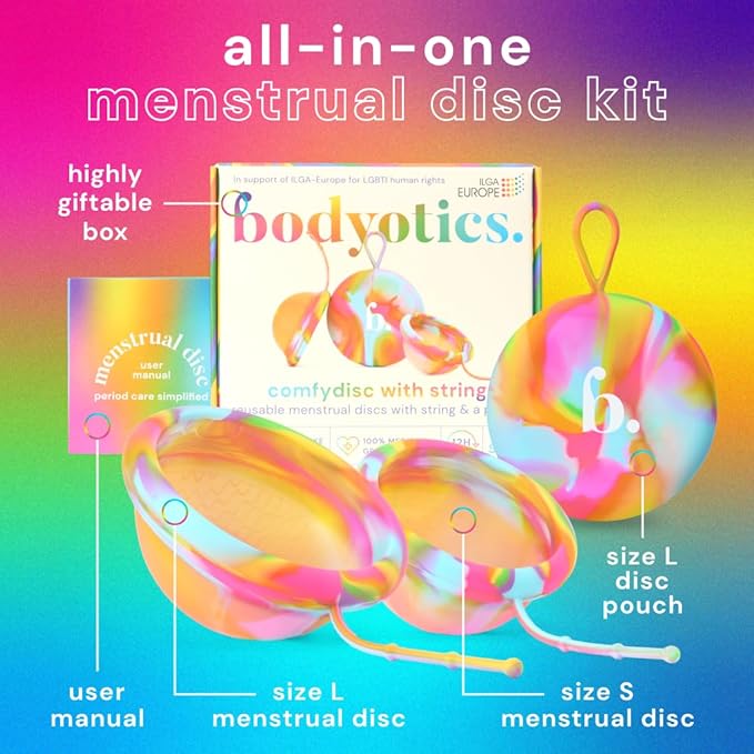 Bodyotics Proud Disc - 2-Pack Menstrual Disc (Small &amp Large) Body-Safe Silicone Discs - Reusable with Pull-Off String for Easy Insertion &amp Removal - 12-Hour Leak Protection - Includes Carrying