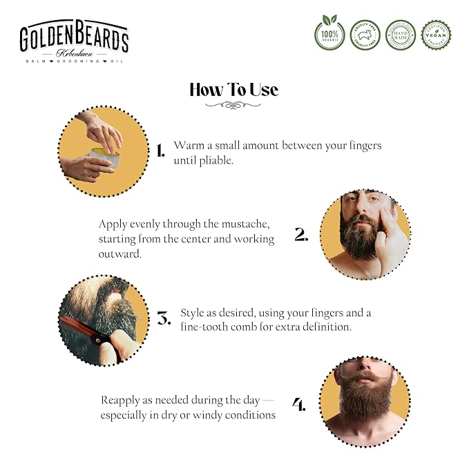 Golden Beards Mustache Wax with GB-77 Folding Comb – Organic &amp Natural Styling Wax for Men – Strong Hold Vegan Cruelty-Free Grooming Kit
