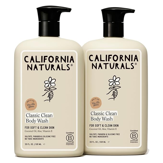 California Naturals Classic Clean Vanilla Bloom Body Wash 2-Pack Daily Cleansing Body Wash for Soft Healthy Skin Naturally Scented Vegan Cruelty Paraben &amp Sulfate Free 20 oz