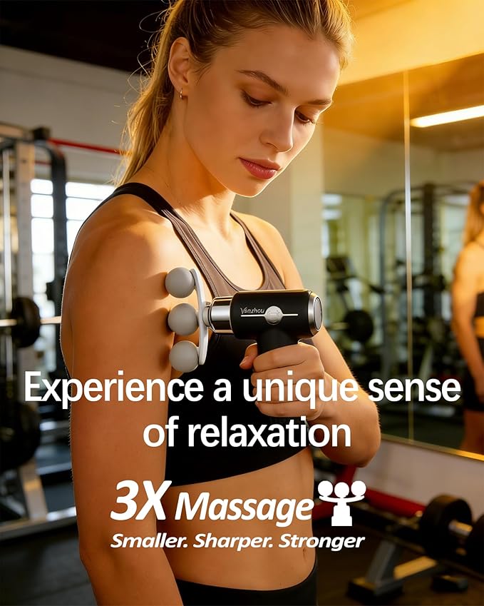 Mini Massage Gun Deep Tissue Portable Handheld Massage Gun for Muscle Recovery Quiet Percussion Massager with 9 Heads USB-C Rechargeable Massage Gun for Travel Gym &amp Office Matte Black