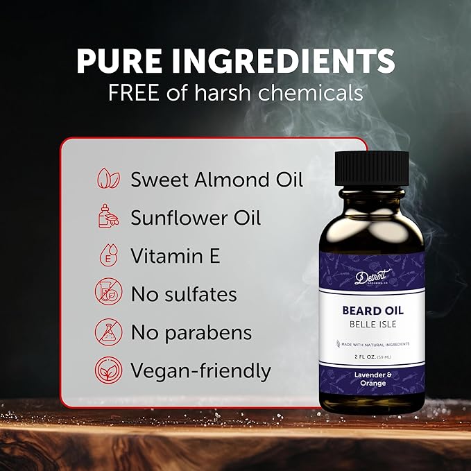 Detroit Grooming Beard Oil | Hydrating &amp Nourishing Formula with Vitamin E • Belle Isle Scent (2 oz)