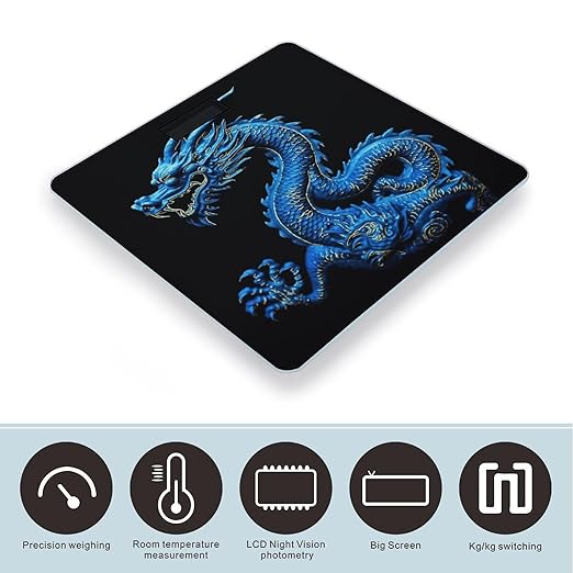 Digital Bathroom Scale for Body Weight Scale with Bright LCD Display High Accuracy Step-On Technology Auto On/Off Blue Chinese Dragon Digital Scales 400 Lbs /180kg