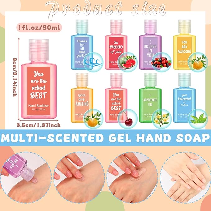 Frienda 24 Pcs Inspirational Mini Hand Sanitizers Bulk 1 Fl oz Travel Size Scented Hand Sanitizer Assorted Scents Employee Appreciation Gifts for Coworker Staff Teacher Nurse Office Thank You Gifts