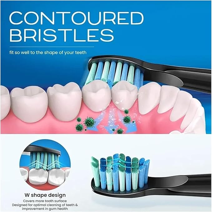 4 Pcs Electric Toothbrush Heads Compatible with Fairywill D7/D8/FW507/FW508/FW551/917/959/SG-E9(2White 2Black)