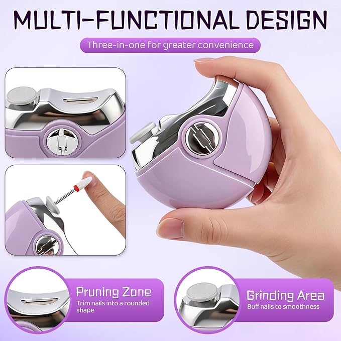 2026 Upgraded Electric Nail Clipper 3 in 1 Electric Polishing Automatic Nail Clippers Multi-Functional Electric Nail Trimmer with 2 Adjustable Speeds Nail Trimmer for Seniors Adults (Beige)