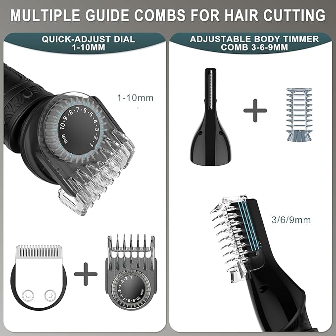 Beard Trimmer for Men Professional Mens Beard Grooming Kit T-Blade Trimmer Electric Shaver Razor Nose Body Trimmer Hair Cutting Kit Cordless 7 in 1 Black