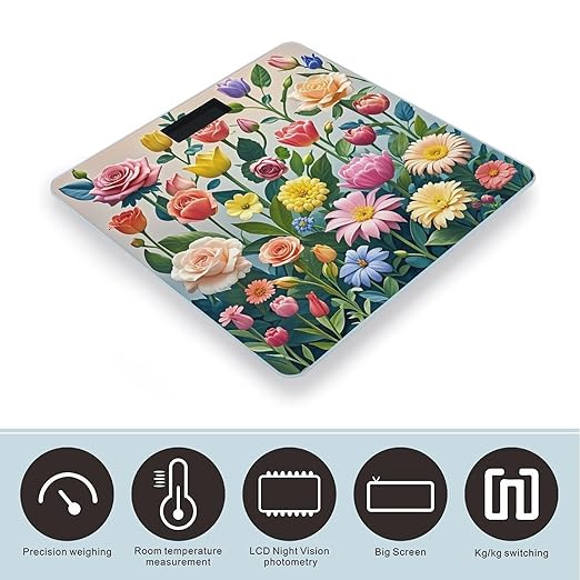 Garden Flowers Scale for Body Weight Highly Accurate Digital Bathroom Body Scale Digital Bathroom Scales for People Anti-Slip Large LCD Display Smart Scales