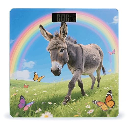 Donkey Butterflies (Rainbow) Weight Scale Cute Bathroom Scale for Body Highly Accurate Digital Weighing Machine for People Compact LCD Display Scales with Sturdy Toughened Glass Scales