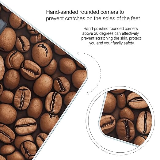 Funny Roasted Coffee Beans Scale for Body Weight Anti-Slip Tempered Glass Digital Bathroom Scales Clear LCD Display Weighing Scale Safe Rounded Corners Smart Scales