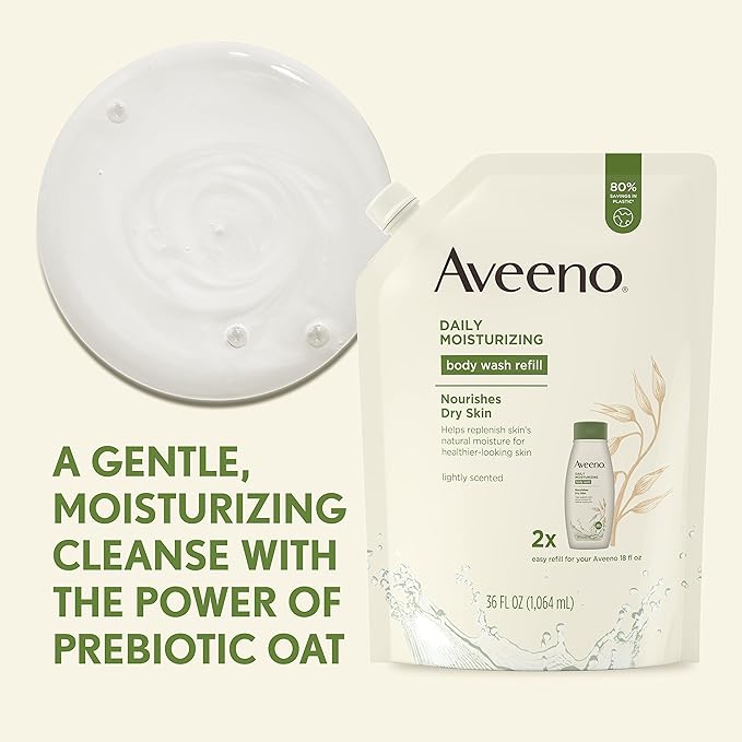 Aveeno Daily Moisturizing Body Wash Soothing Oat Refill 36 Fl. Oz with Aveeno Daily Moisturizing Body Wash for Dry Skin