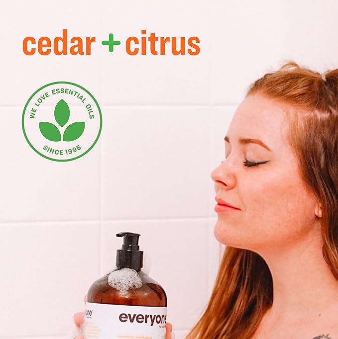 Everyone 3-in-1 Soap Body Wash Bubble Bath Shampoo 32 Ounce (Pack of 2) Cedar and Citrus made with Essential Oils for Men and Women