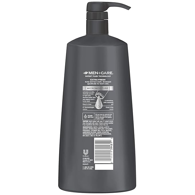 Dove Men+Care Body Wash with Pump for Men's Skin Care Extra Fresh Body Wash that Effectively Washes Away Bacteria While Nourishing Your Skin 23.5 oz