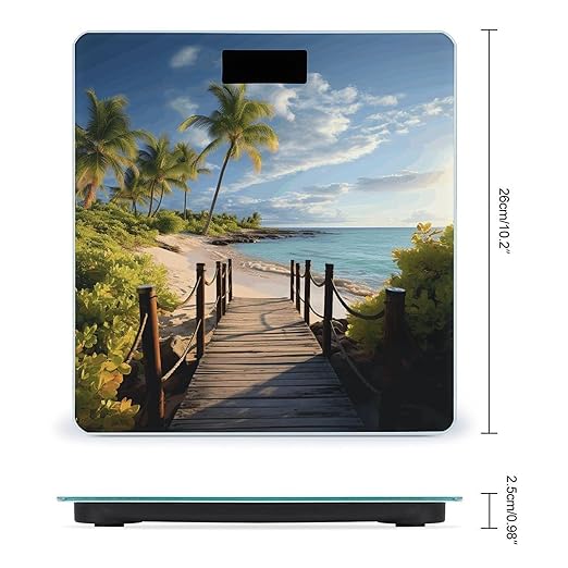 Palm Trees Beach Sea Ocean Scale for Body Weight Precision Bathroom Weighing Scales with Back Lit LCD Display Sturdy Tempered Glass Body Weight Scales Digital Bathroom Scale 400lb