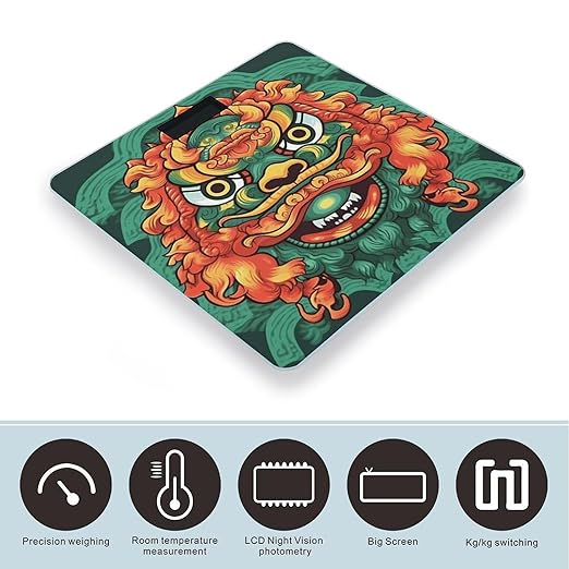 Digital Bathroom Scale for Body Weight Scale with Bright LCD Display High Accuracy Step-On Technology Auto On/Off Chinese Lion New Year Digital Scales 400 Lbs /180kg
